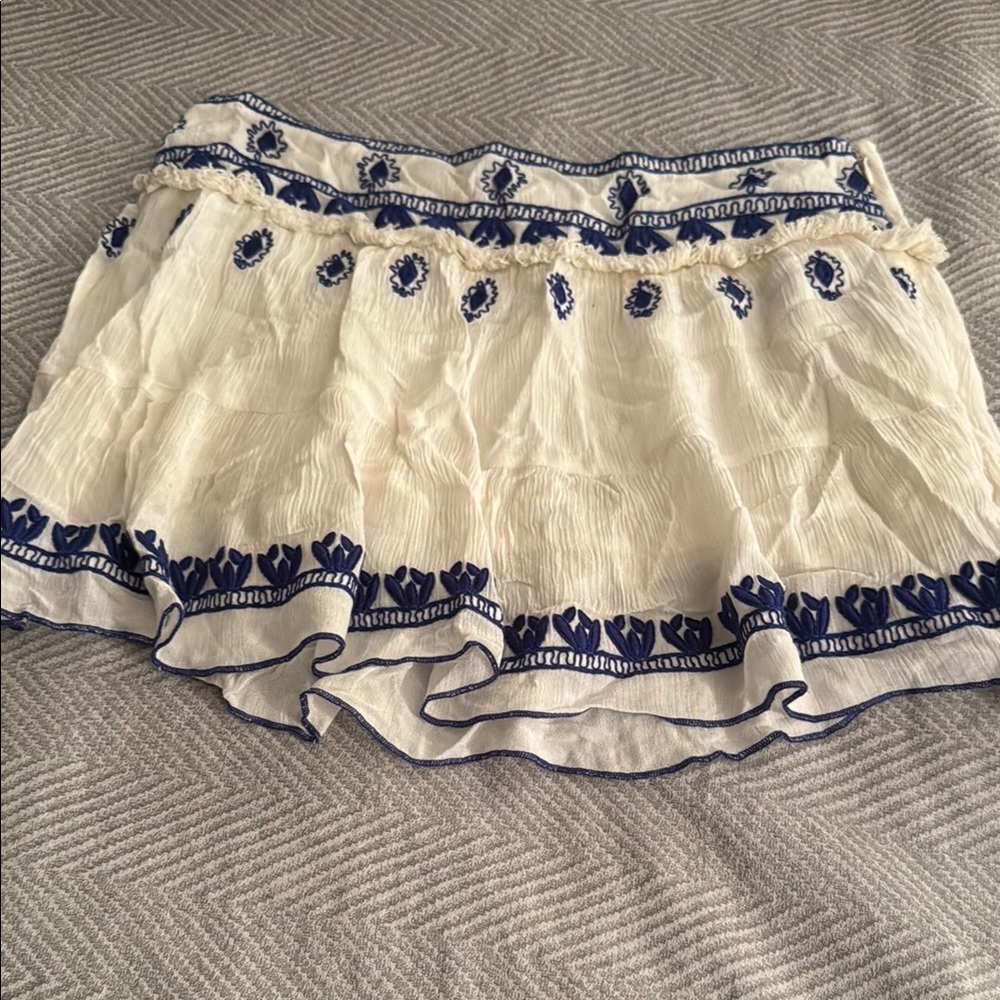 Chic White and Blue Embroidered Skirt
